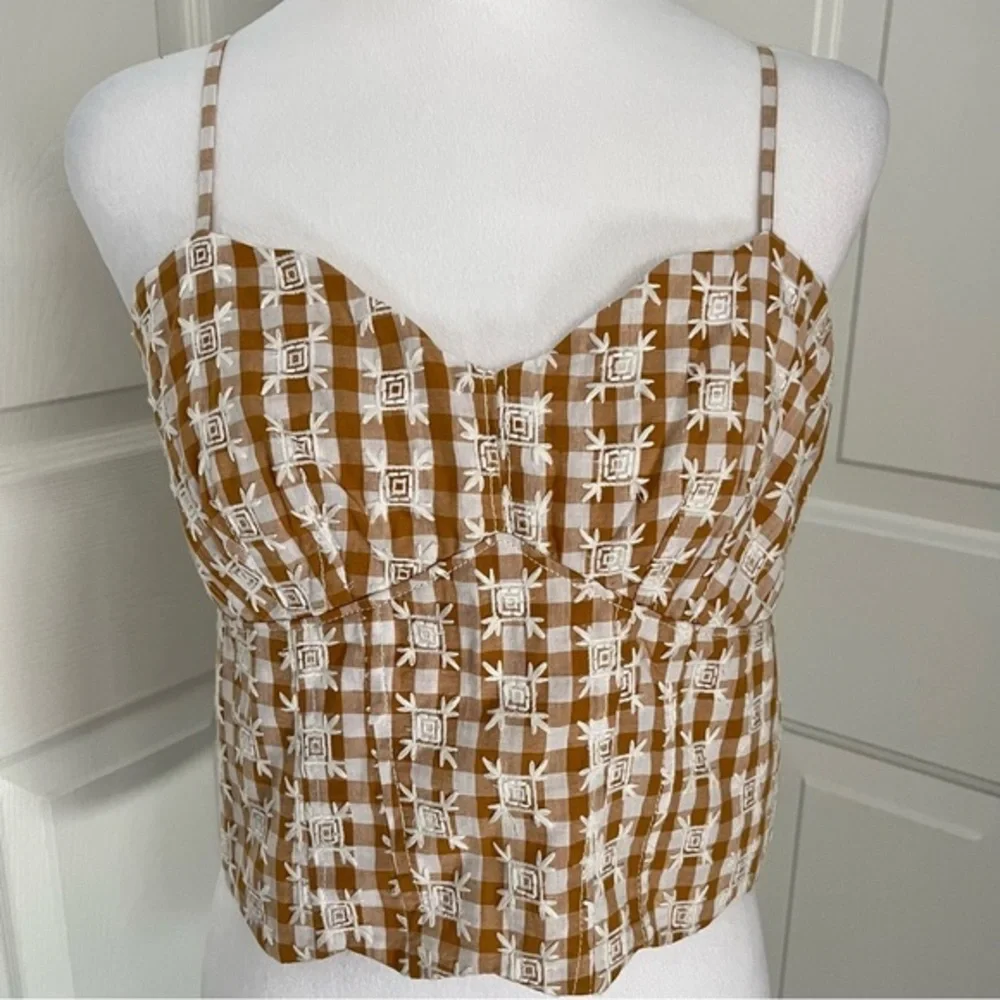 Anthropologie Maeve Scalloped Crop Top Sz 6 Neutral Motif Brown Spaghetti strap - Picture 1 of 13